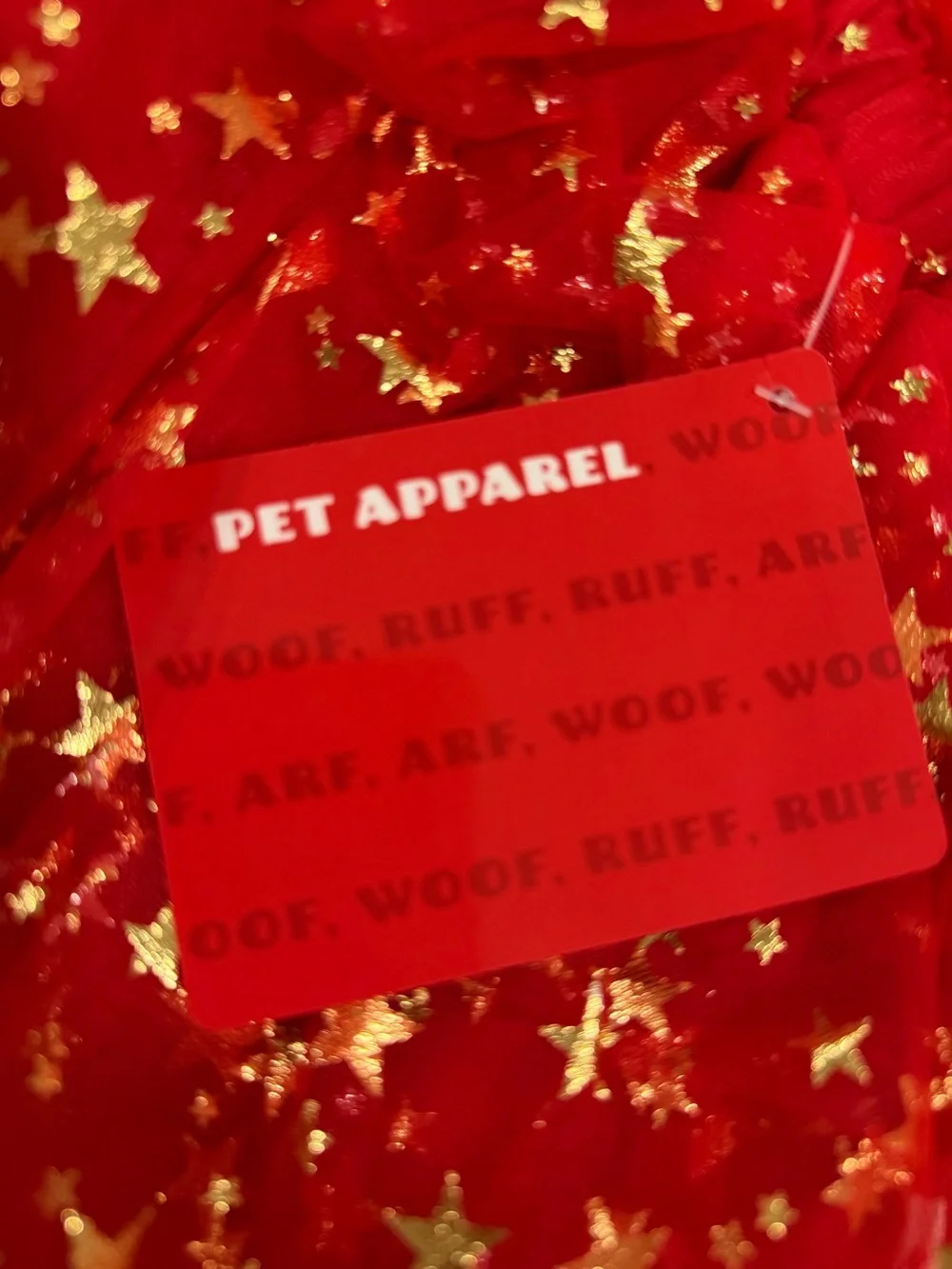 NWT Pet Apparel Sz S Festive Red Gold Star Print Ruffle TrimTulle Dress for Dogs